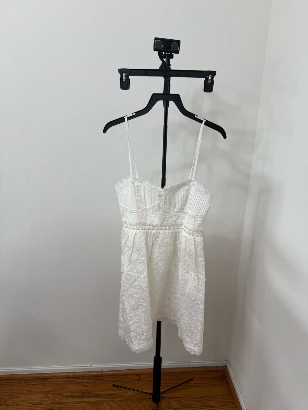 White Eyelet Lace Spaghetti Strap Mini Dress - Picture 4 of 6